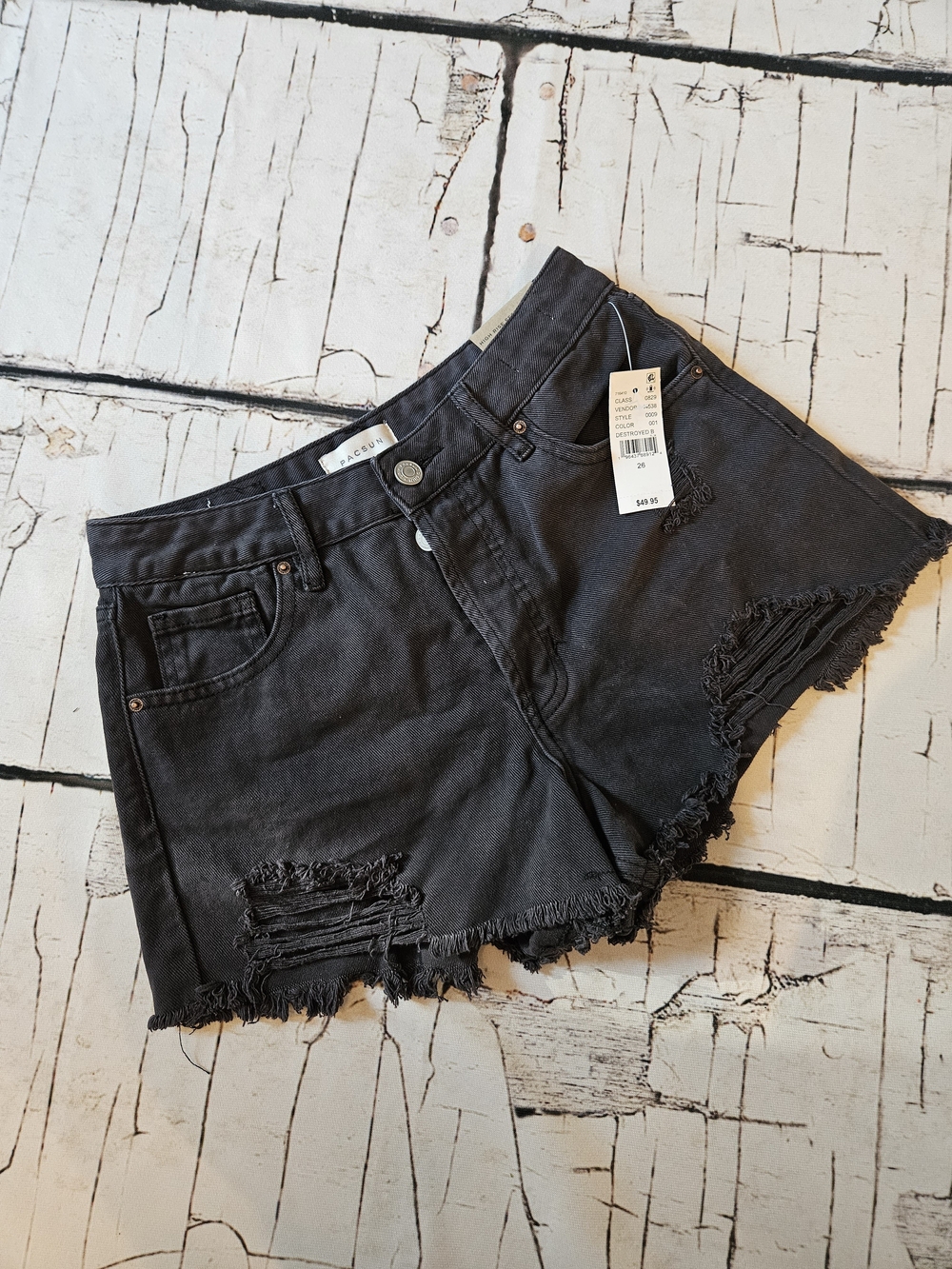 NWT PacSun High Rise Festival Shorts Black Distressed Denim 26 Button Fly
